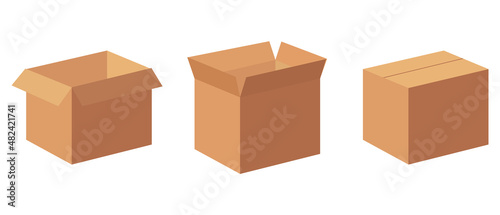 Open and closed boxes. vector set. Set of cardboard box mockups. Vector carton packaging box images.