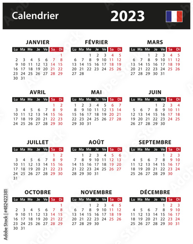 2023 Calendar - vector stock illustration. France, French version | Calendrier 2023 - illustration vectorielle stock. France, version française
