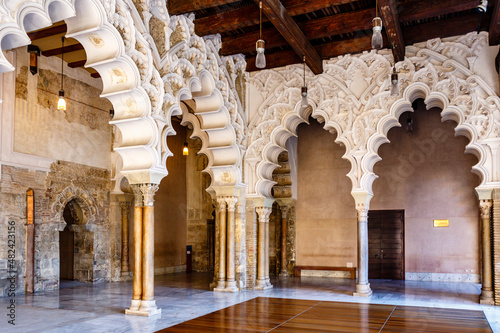 Fototapeta The Moorish-Taifa north side halls, Aljaferia Palace, Zaragoza, Aragon, Spain, E