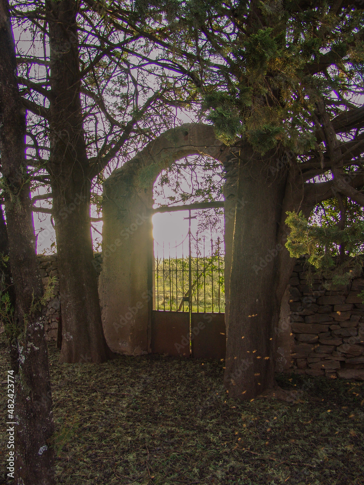 Obraz premium Peacefully cemetery architecture in valley and nature.