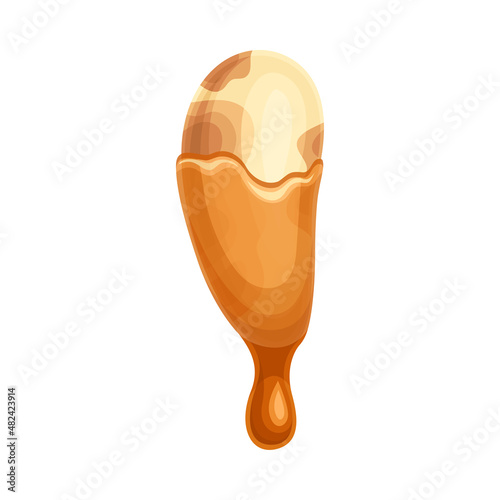 Nut in liquid caramel. Nutritious natural sweet dessert vector illustration