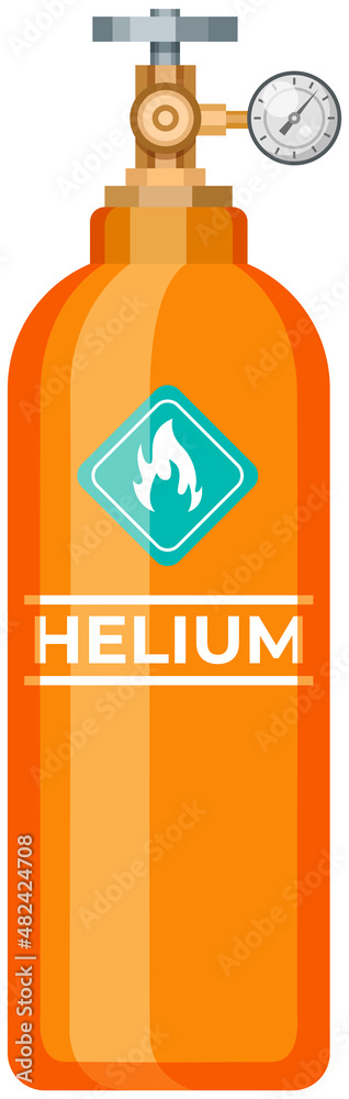High cylinder, canister with gas storage. Metal tank with liquefied compressed helium. Pressurized gas cylinder, storage with tap for substance release. Helium container for inflating balloons High cylinder, canister with gas storage. Metal tank with liquefied compressed helium. Pressurized gas cylinder, storage with tap for substance release. Helium container for inflating balloons