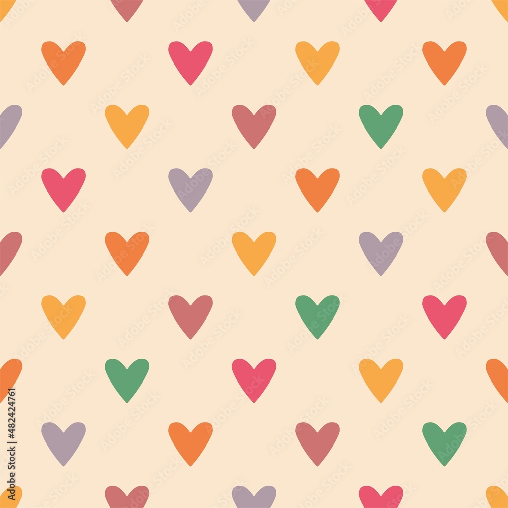 Tile vector pattern with sweet hearts on pastel background for seamless decoration wallpaper	
