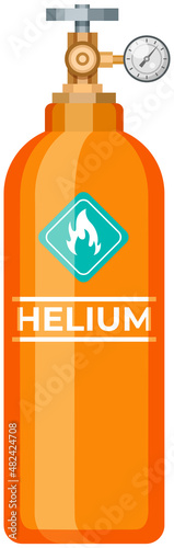 High cylinder, canister with gas storage. Metal tank with liquefied compressed helium. Pressurized gas cylinder, storage with tap for substance release. Helium container for inflating balloons