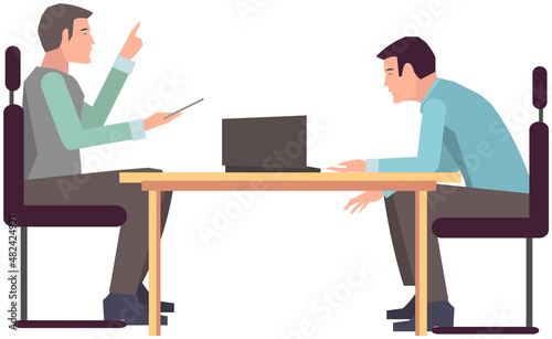 Businesspeople have project strategy planning meeting. Teamwork with business plan, creating new creative project. Meeting to discuss starting business. Colleagues discussing work in entrepreneurship