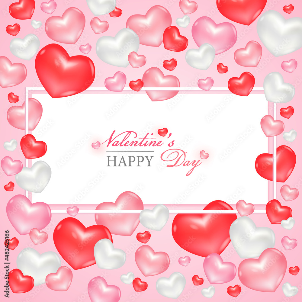 Love and Valentine's Day balloon Postcard label and mini heart and balloon of heart pink color of vector.