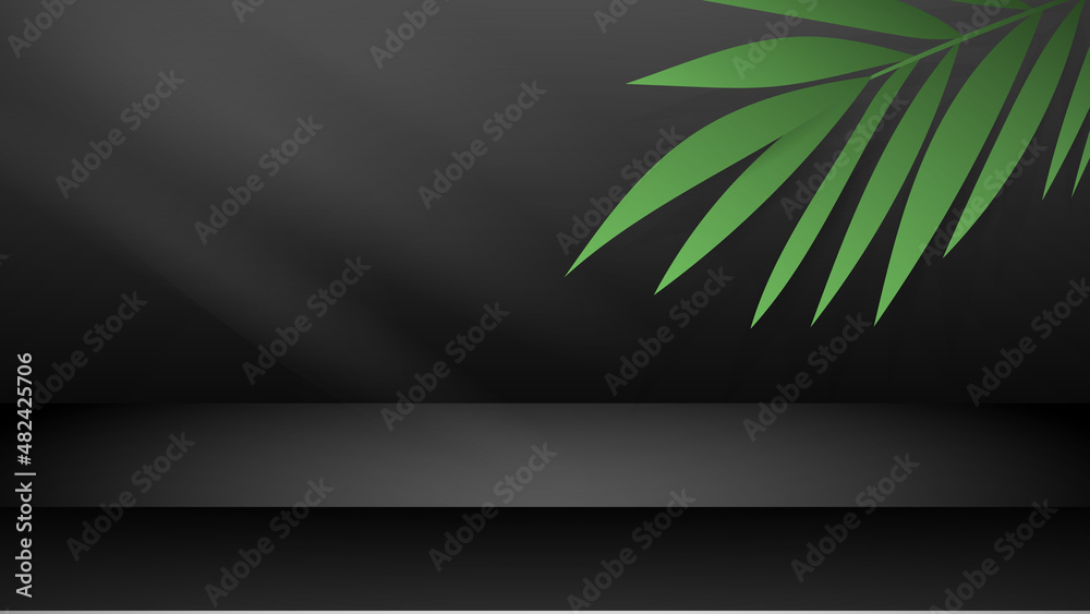 Backdrop with palm leaf minimal abstract background , 3D stage podium display product , stand to show cosmetic products ,illustration 3d Vector EPS 10