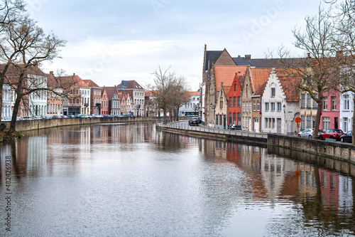 A view of the canal-based historic city of Bruges, Sometimes called the Venice of the North, In the Flemish region of Belgium.