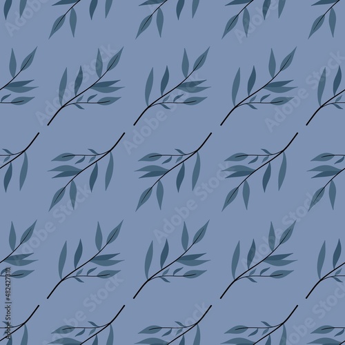 Fototapeta Naklejka Na Ścianę i Meble -  flower pattern - cute plant leaves on a blue background