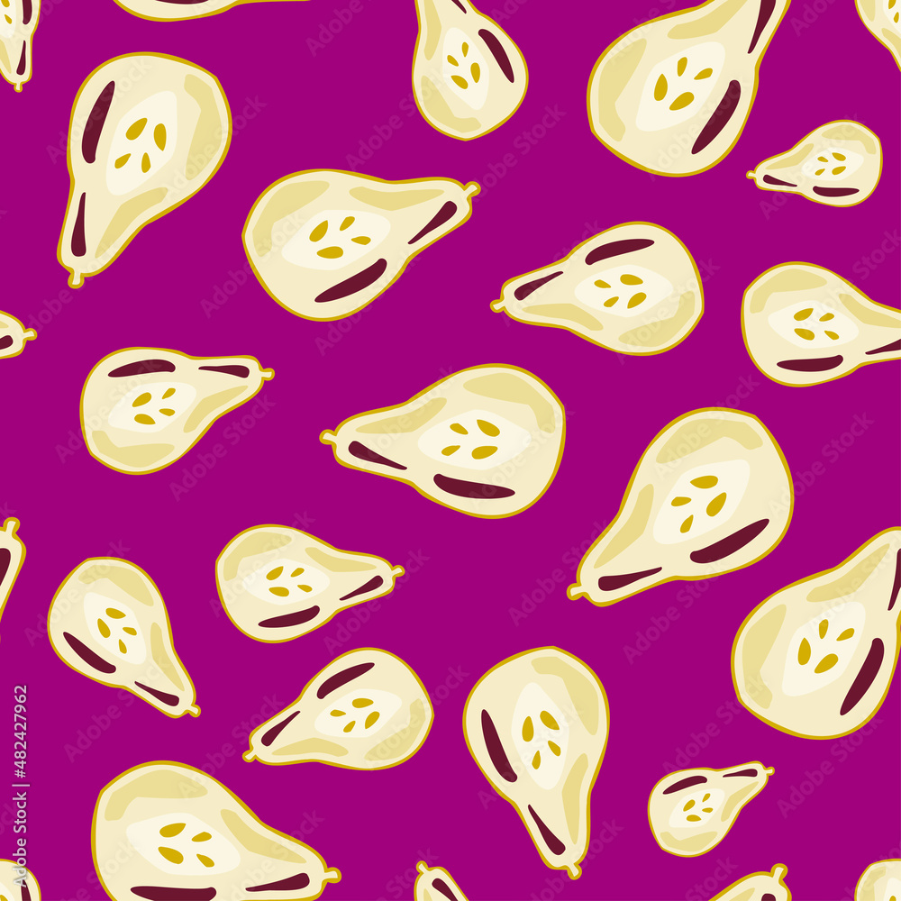 Naklejka premium Pears of seamless pattern. Hand drawn background fruit.