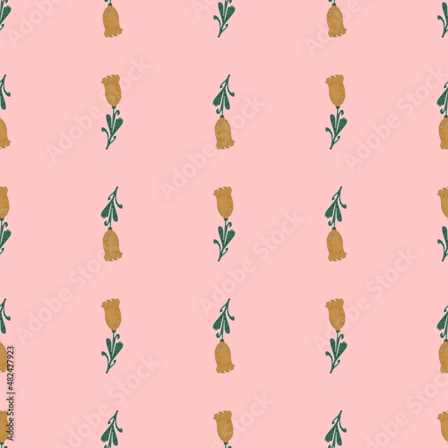 Tulips seamless pattern. Cute hand drawn flowers background.