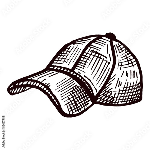 Baseball cap sketch isolated. Casual modern headwear in hand drawn style.
