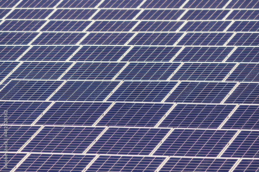 Focus on front a arranged solar photovoltaic panels. Renewable energy Focus on front a arranged solar photovoltaic panels. Renewable energy