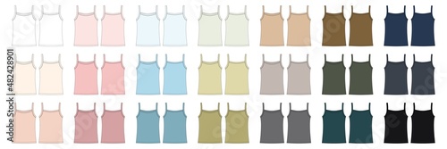Set of sleeveless tank top technical sketch. Children girl outline t shirt underwear collection.