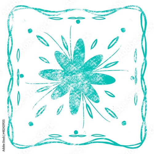 shabby pattern for ceramic tiles - flowers in a frame in vintage style