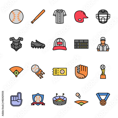 Baseball filled outline icon set	