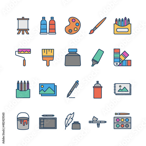 Painting  filled outline icon set	