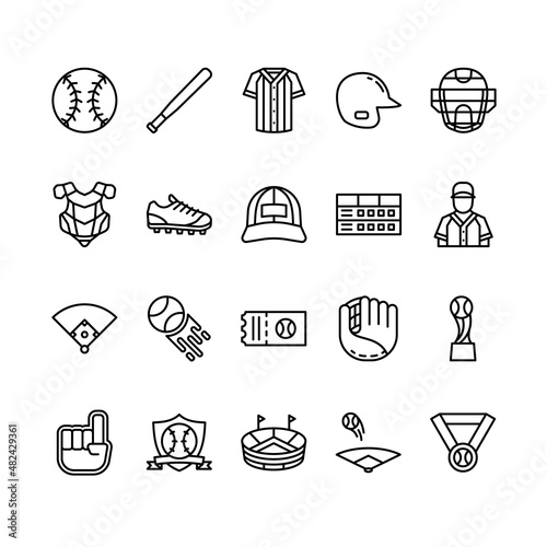 Baseball outline icon set