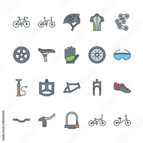  Bicycle filled outline icon set	