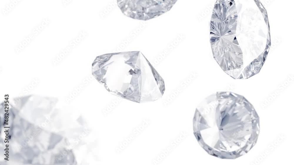 Gemstone diamonds falling in slow motion, looped switch