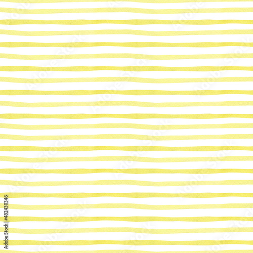 Seamless abstract horizontal stripes pattern. Watercolor yellow background for textile, wallpaper, wrapping paper, kitchen decor, kids summer cloth