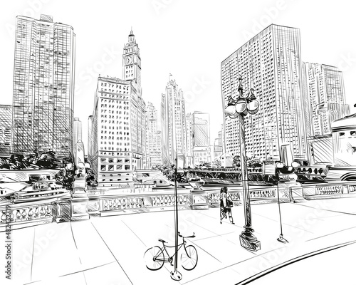 Chicago city hand drawn. Street sketch, vector illustration