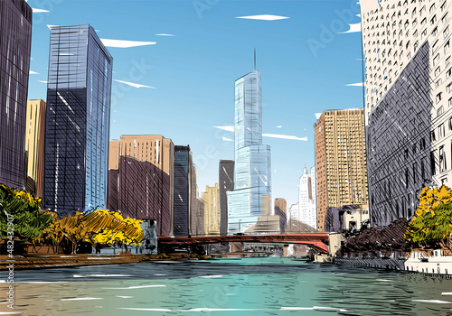 Chicago city hand drawn. Street sketch, vector illustration