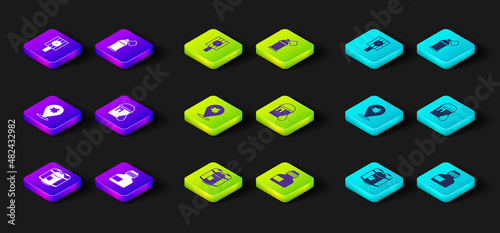 Set Paint spray can, Paint, gouache, jar, dye, bucket, and Spray nozzle cap icon. Vector