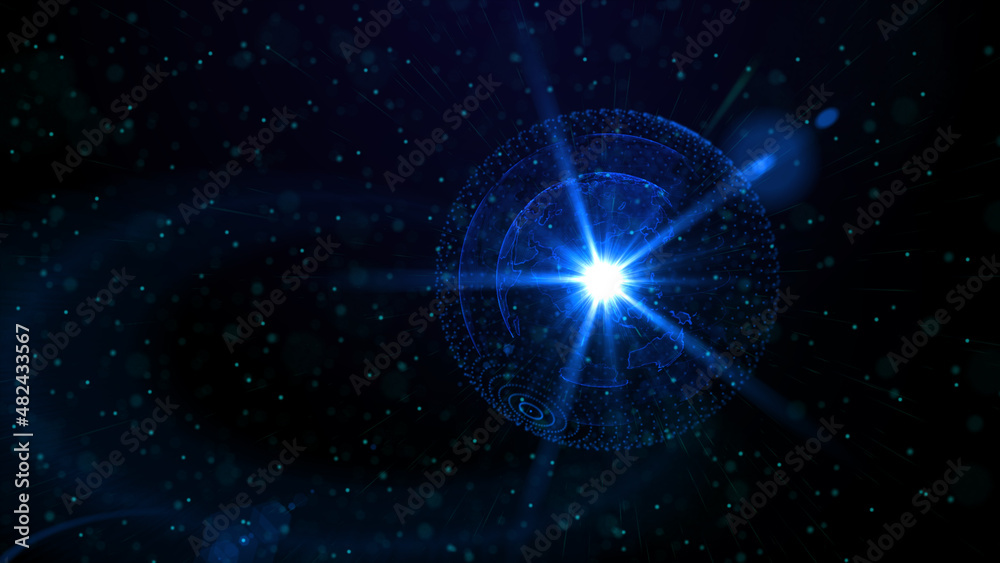 Fototapeta premium Digital blue planet of Earth, 3D animation