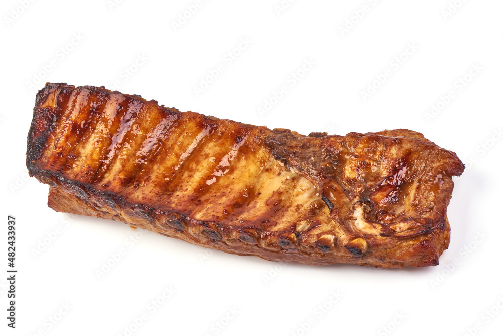 Grilled pork ribs, Delicious roasted hot ribs, isolated on white background.