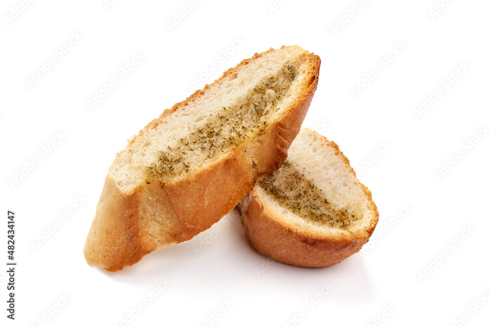 Fresh French Baguette with garlic, isolated on white background. Fresh French Baguette with garlic, isolated on white background.