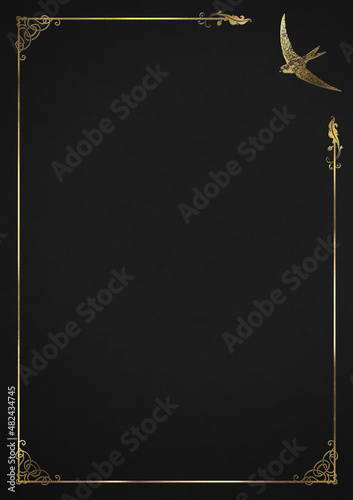 Black Letterhead with Swallow and Ornaments Embossed Gold photo
