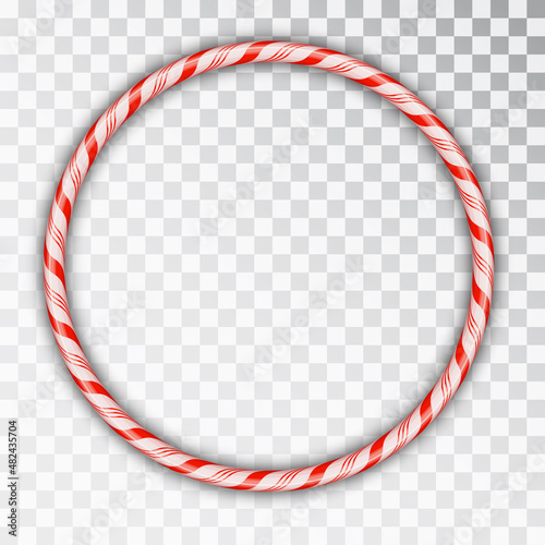 Round frame made of candy canes. Circle Christmas border isolated on transparent background