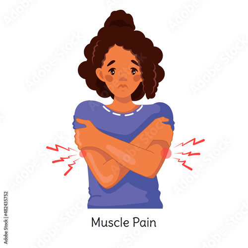 Muscle pain. A sick African-American woman with muscle pain and body aches