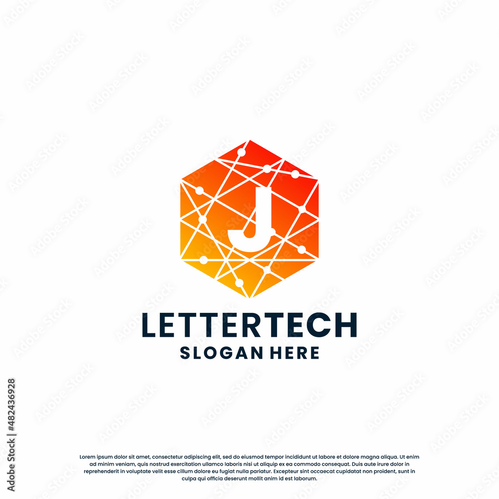 modern letter J technology logo design with gradient color