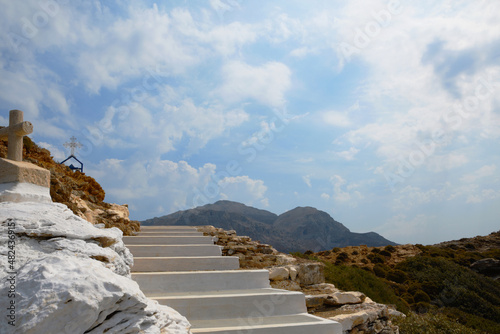 stairs to the chapel of Saint George on Telendos island (Greece, Dodecanese islands) photo