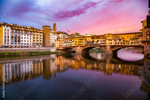 amazing sunset over Ponte Vecchio Florence Italy