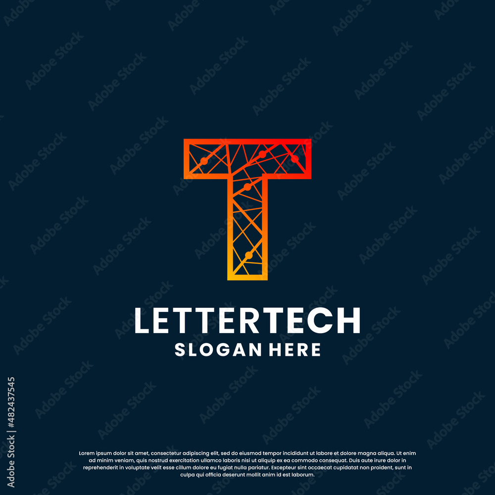 creative letter T tech, science, lab, data computing logo design for your business identity