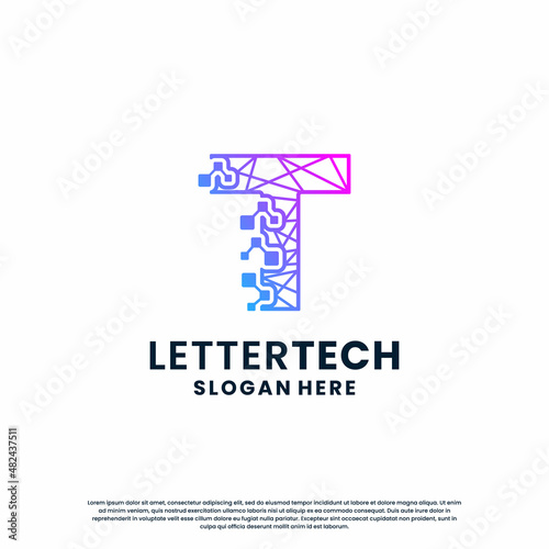 creative letter T tech, science, lab, data computing logo design for your business identity