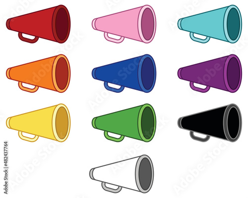 Cheerleader Megaphone Clipart Set - Color Collection