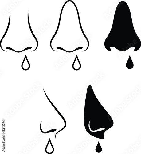 Runny Nose Front and Side Profile Clipart Set - Outline and Silhouette