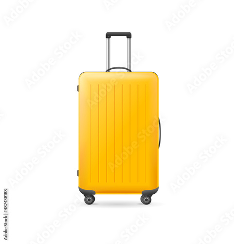 Realistic Detailed 3d Yellow Travel Suitcase. Vector