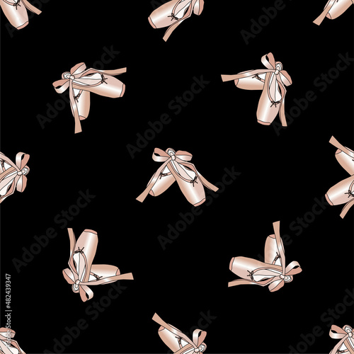 vector seamless pattern with the image of ballet pointe shoes