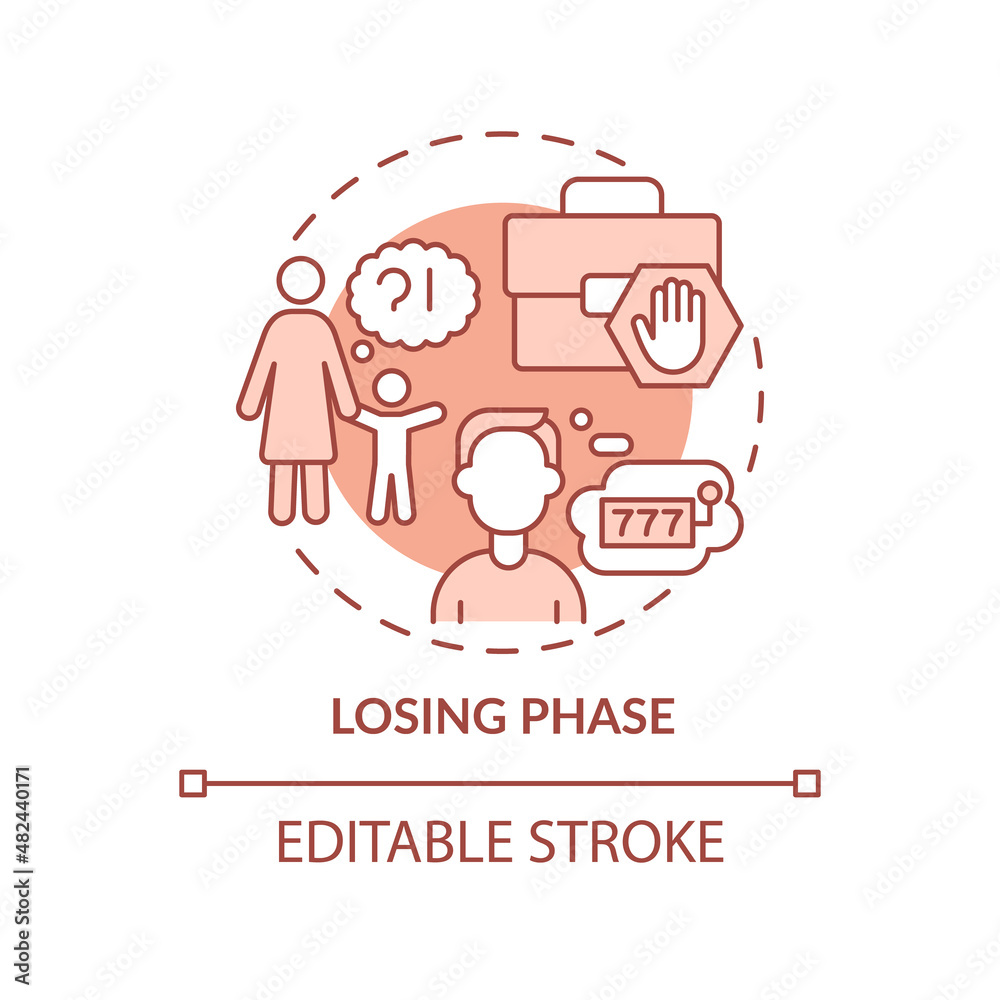 Losing phase terracotta concept icon. Addiction and habit. Compulsive gambling abstract idea thin line illustration. Isolated outline drawing. Editable stroke. Arial, Myriad Pro-Bold fonts used Losing phase terracotta concept icon. Addiction and habit. Compulsive gambling abstract idea thin line illustration. Isolated outline drawing. Editable stroke. Arial, Myriad Pro-Bold fonts used