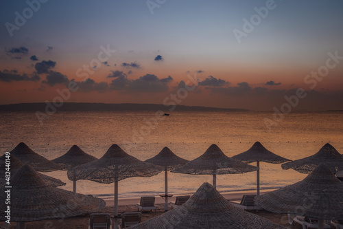 the rising sun illuminates the beautiful beach on the Red Sea