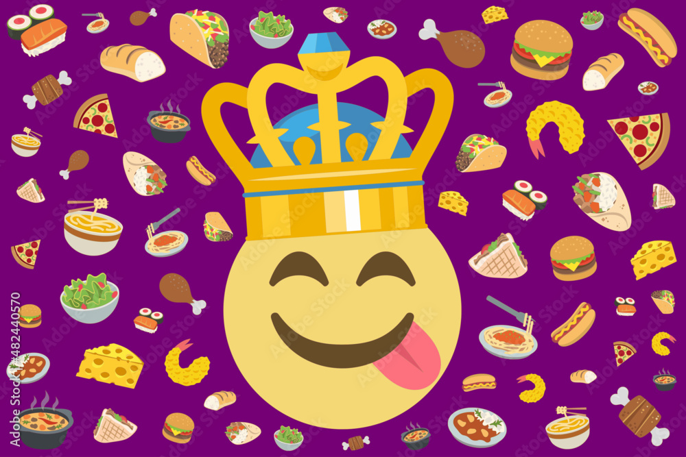 face savouring delicious food emoji with crown amid cheese,hamburger