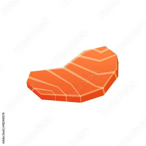 Salmon logo design. Fresh raw salmon pieces on white background. Flat design salmon steak isolated on white. Salmon sashimi is Japanese food.