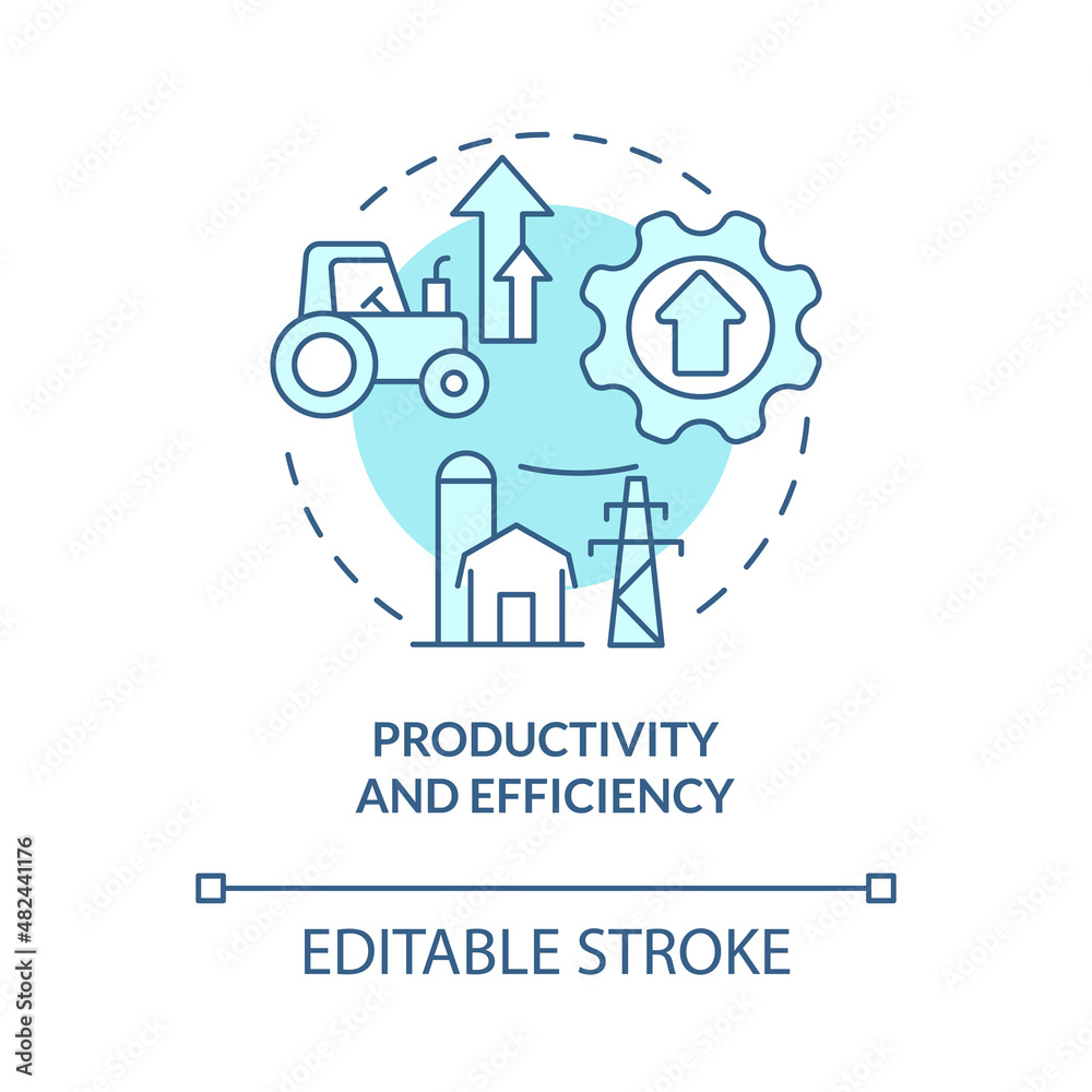 Productivity and efficiency turquoise concept icon. RE economic benefits abstract idea thin line illustration. Isolated outline drawing. Editable stroke. Roboto-Medium, Myriad Pro-Bold fonts used