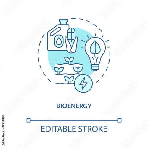 Bioenergy turquoise concept icon. Biomass and biofuel. Rural electrification abstract idea thin line illustration. Isolated outline drawing. Editable stroke. Roboto-Medium, Myriad Pro-Bold fonts used