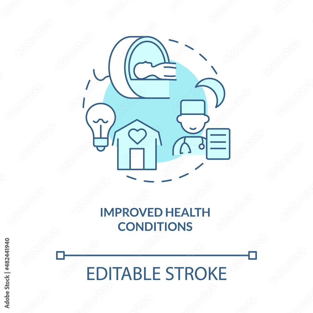 Improved health conditions turquoise concept icon. Energy services benefits abstract idea thin line illustration. Isolated outline drawing. Editable stroke. Roboto-Medium, Myriad Pro-Bold fonts used Improved health conditions turquoise concept icon. Energy services benefits abstract idea thin line illustration. Isolated outline drawing. Editable stroke. Roboto-Medium, Myriad Pro-Bold fonts used